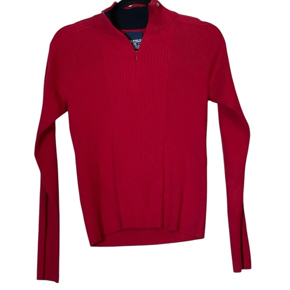 Vintage Polo Jeans Co Red Mock Neck 1/4 Zip Ribbed Sweater Medium Preppy READ - Picture 1 of 7